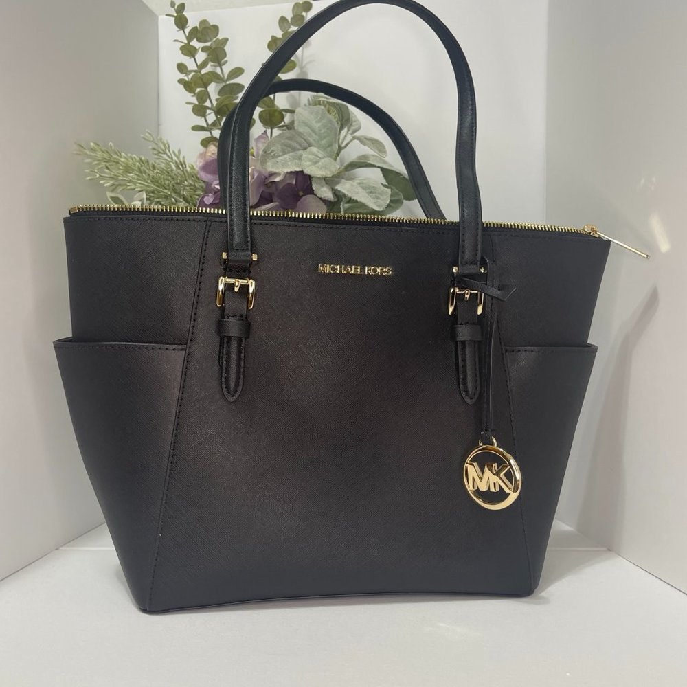 Michael Kors Charlotte Large Saffiano Leather Top-Zip Tote Bag